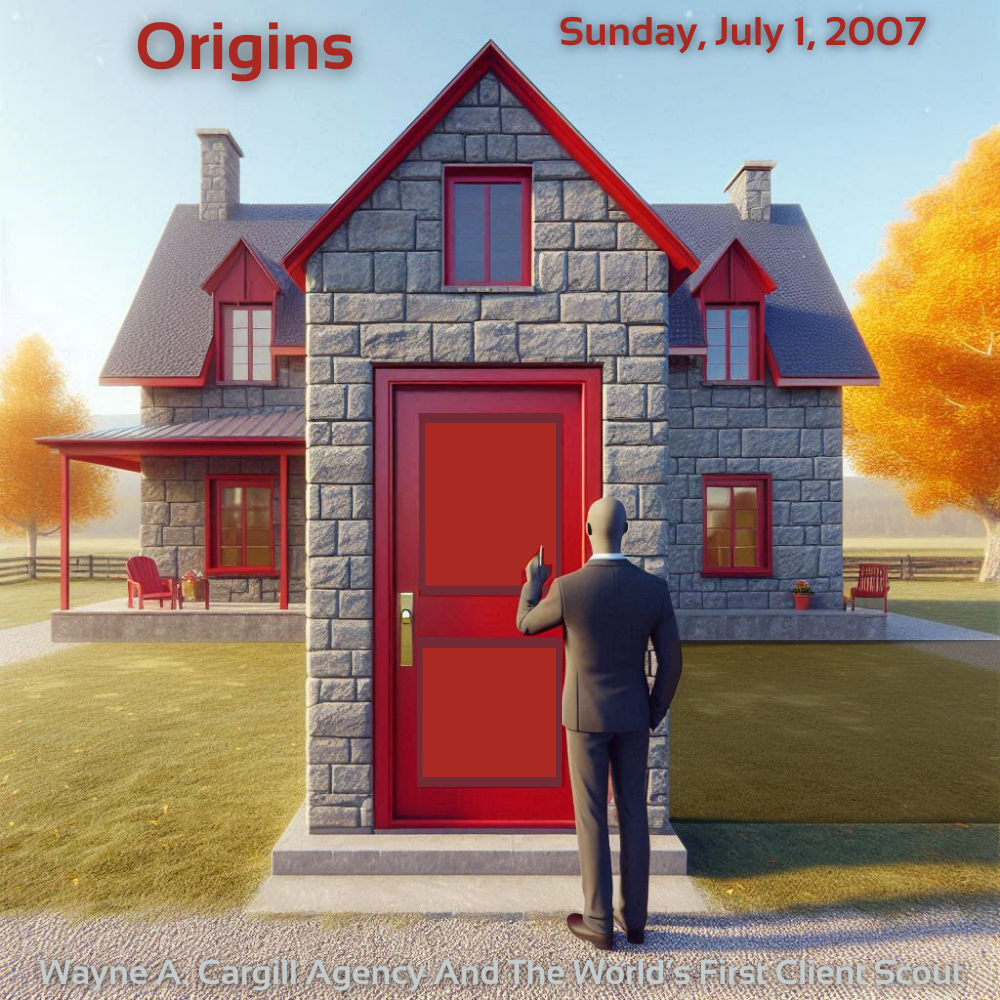 Origins World's First Client Scout Wayne A. Cargill graphic design of the Origins Of The First Client Scout